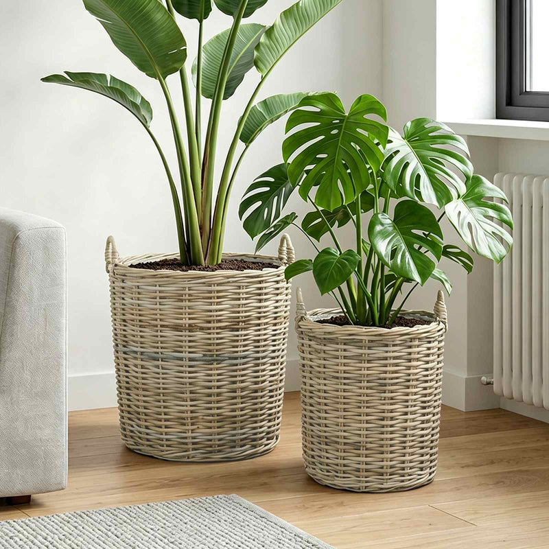 Chargez l'image dans la visionneuse de la galerie, Vidaxl plantermand met opslag gendt 2 st natuurlijk grijs kubu rattan
