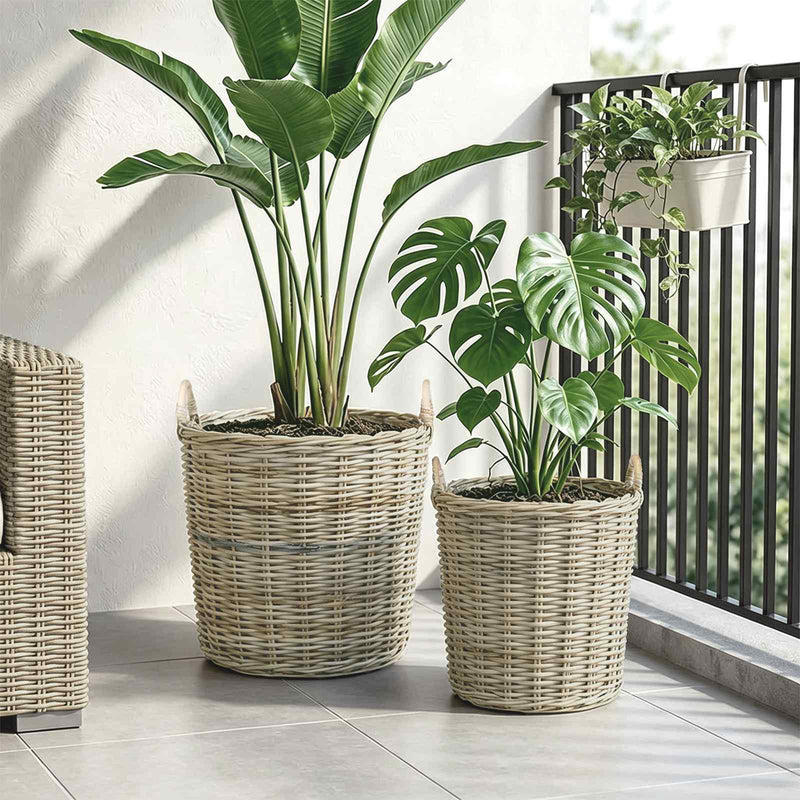 Chargez l'image dans la visionneuse de la galerie, Vidaxl plantermand met opslag gendt 2 st natuurlijk grijs kubu rattan
