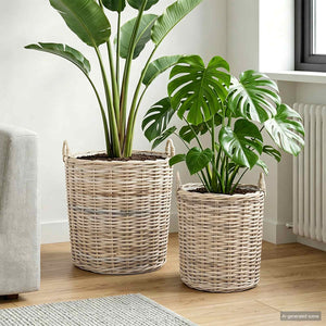 Vidaxl plantermand met opslag 2 pcs grijs lacak riet