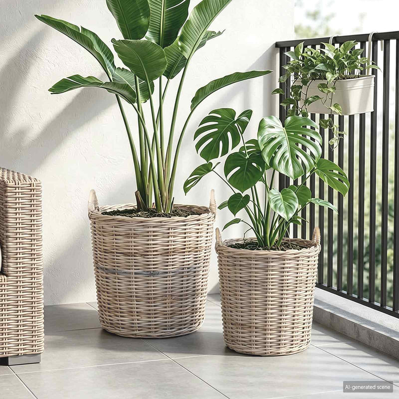 Chargez l'image dans la visionneuse de la galerie, Vidaxl plantermand met opslag 2 pcs grijs lacak riet
