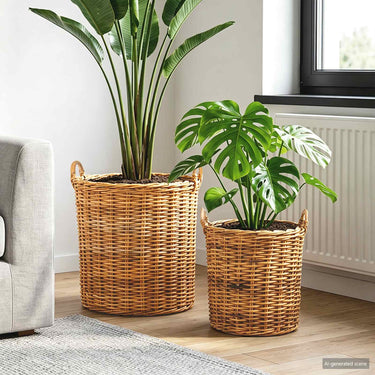 Vidaxl plantermand met opslag 2 pcs bruin lacak riet