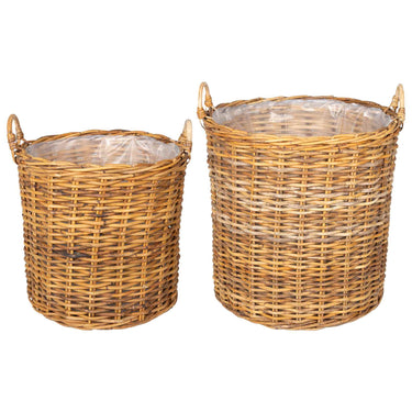 Vidaxl plantermand met opslag 2 pcs bruin lacak riet