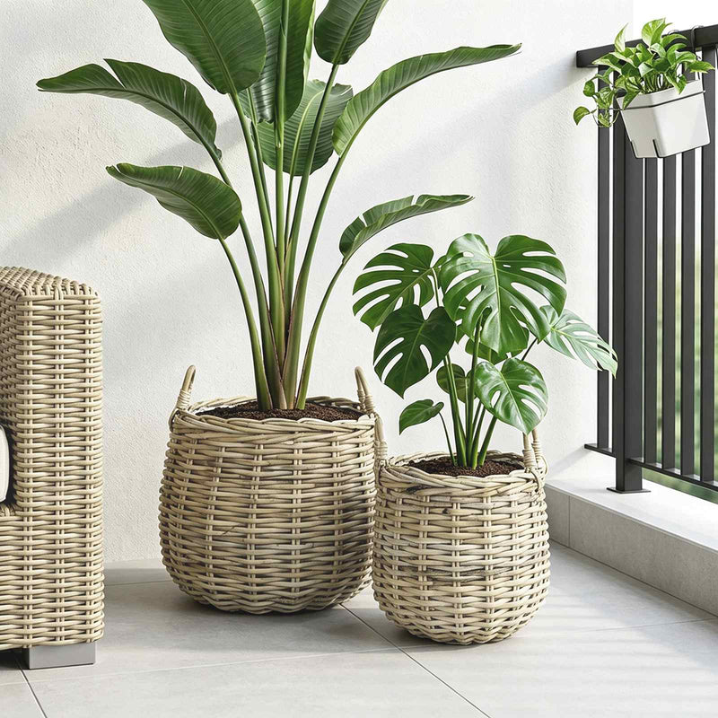 Chargez l'image dans la visionneuse de la galerie, Vidaxl plantermand met opslag gendt 2 st natuurlijk grijs kubu rattan
