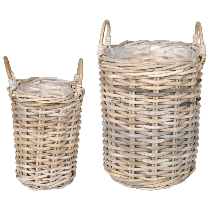 Afbeelding laden in galerijviewer, Vidaxl plantmand met opslag 2 pcs grijs kubu rattan

