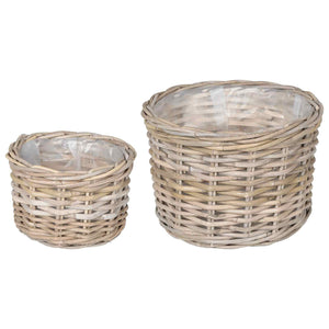 Vidaxl bloempot mand met opslag 2 pcs grijs kubu rattan