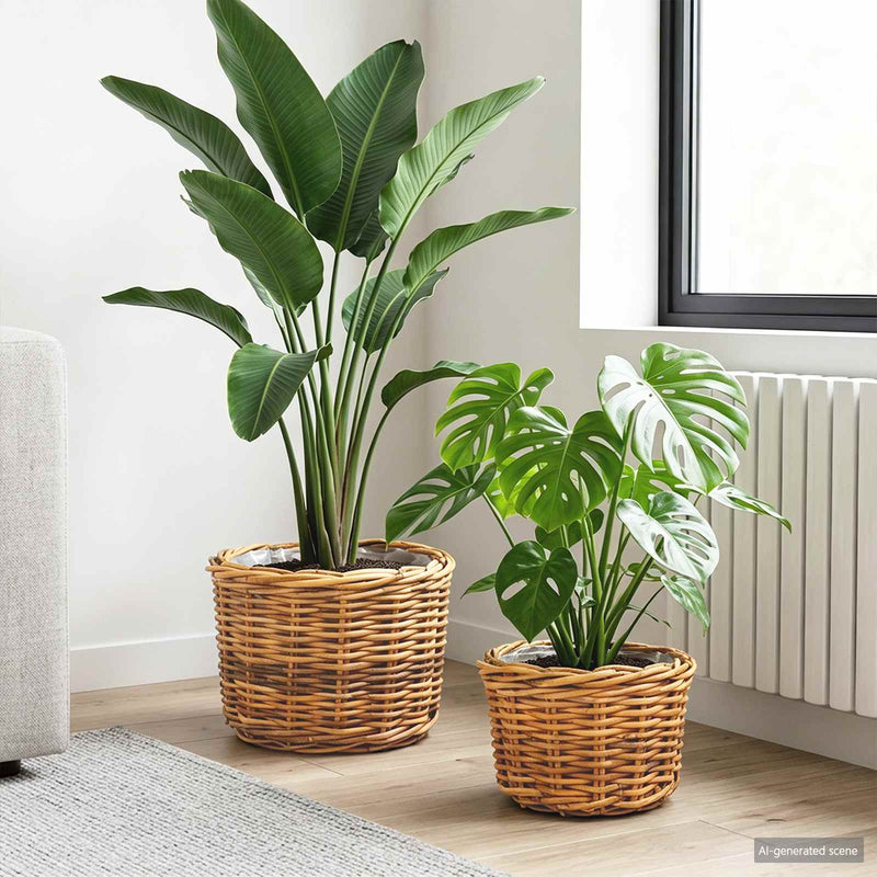 Afbeelding laden in galerijviewer, Vidaxl bloempot mand met opslag 2 pcs bruin kubu rattan
