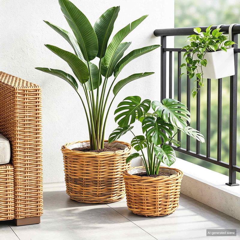 Afbeelding laden in galerijviewer, Vidaxl bloempot mand met opslag 2 pcs bruin kubu rattan
