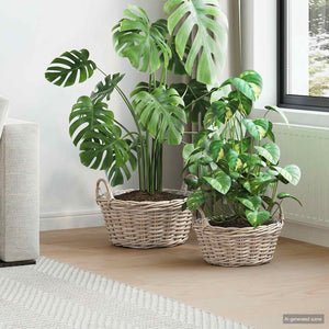 Vidaxl plantenmand met opslag 2 pcs grijs lacak riet