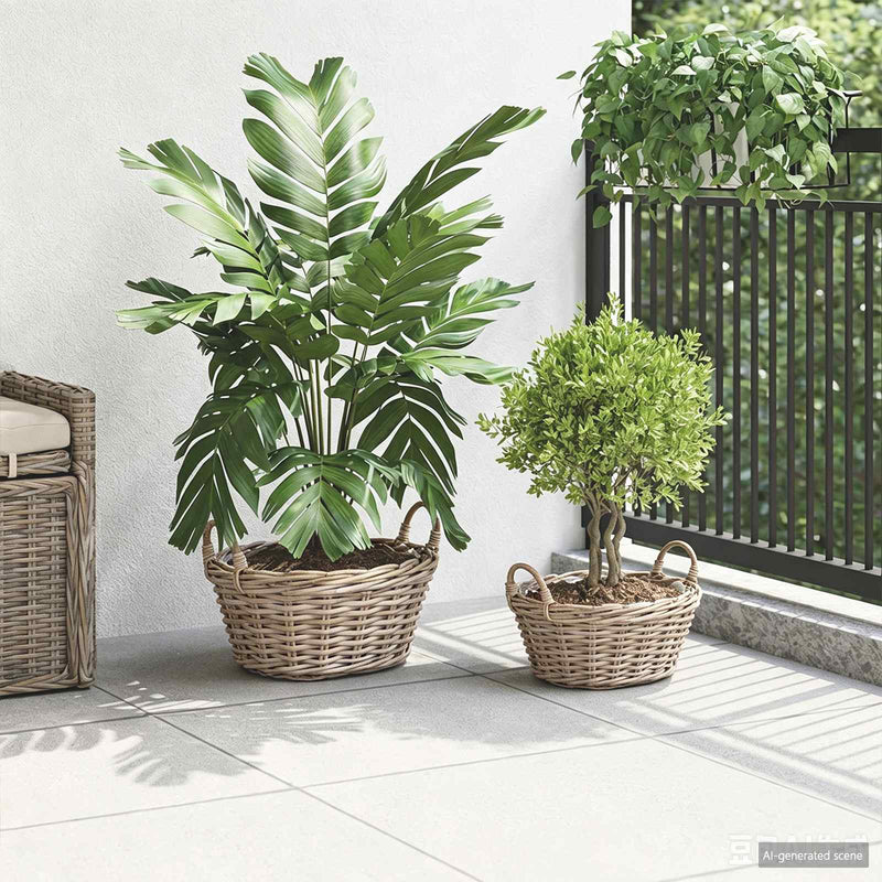 Afbeelding laden in galerijviewer, Vidaxl plantenmand met opslag 2 pcs grijs lacak riet
