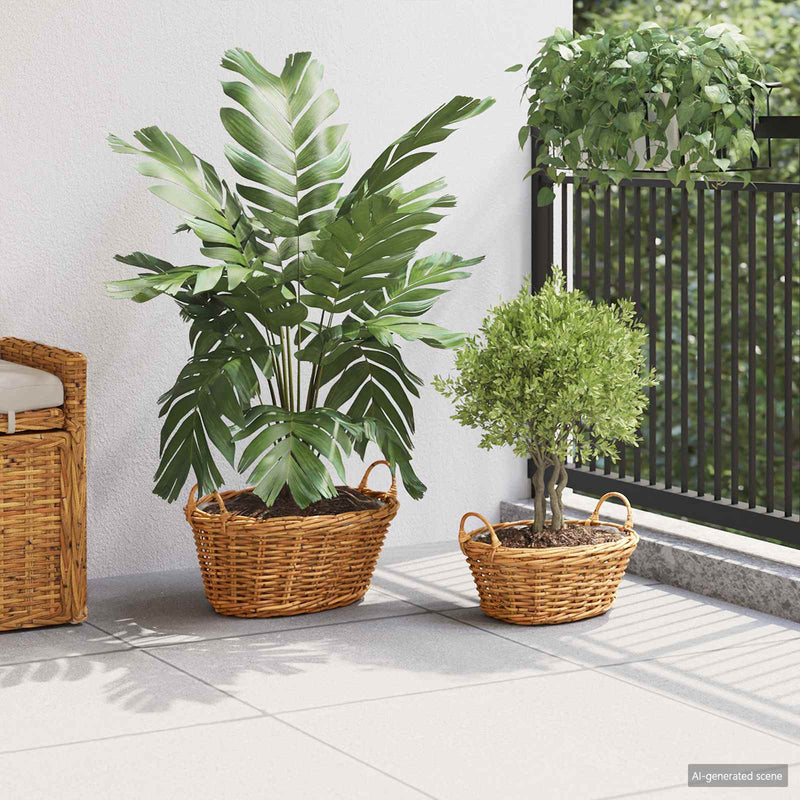 Afbeelding laden in galerijviewer, Vidaxl plantenmand met opslag 2 pcs bruin lacak riet
