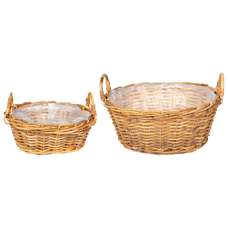 Afbeelding laden in galerijviewer, Vidaxl plantenmand met opslag 2 pcs bruin lacak riet
