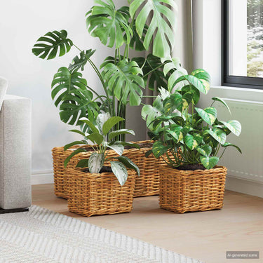Vidaxl plantenmand met opslag 3 pcs bruin kubu rattan