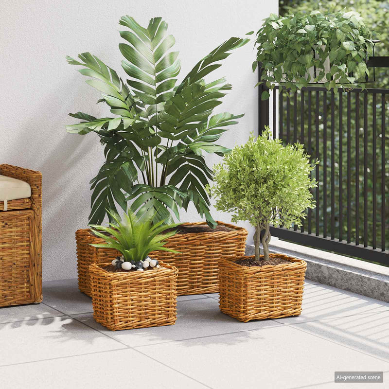 Chargez l'image dans la visionneuse de la galerie, Vidaxl plantenmand met opslag 3 pcs bruin kubu rattan
