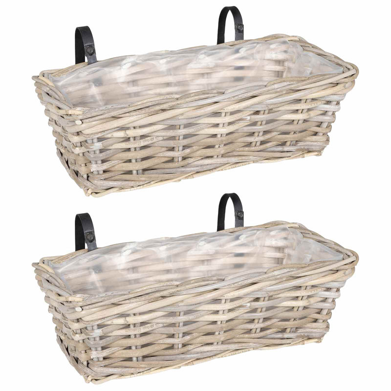 Afbeelding laden in galerijviewer, Vidaxl hangende bloempot mand 2 pcs grijs 48 x 22 x 15 cm lacak riet
