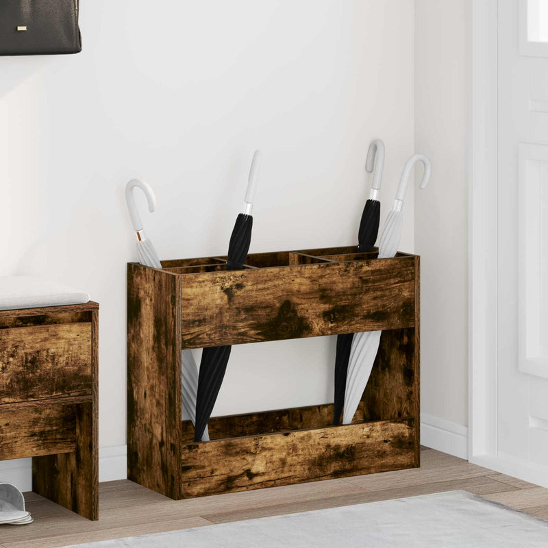 Afbeelding laden in galerijviewer, Vidaxl paraplu standaard gerookt eiken 65 x 24 x 50 cm bewerkt hout
