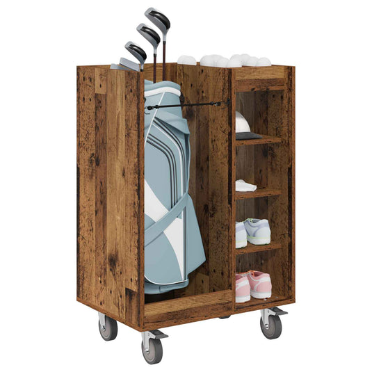 Vidaxl golfkast met wiel effen oudhout 65 x 45 x 98 cm