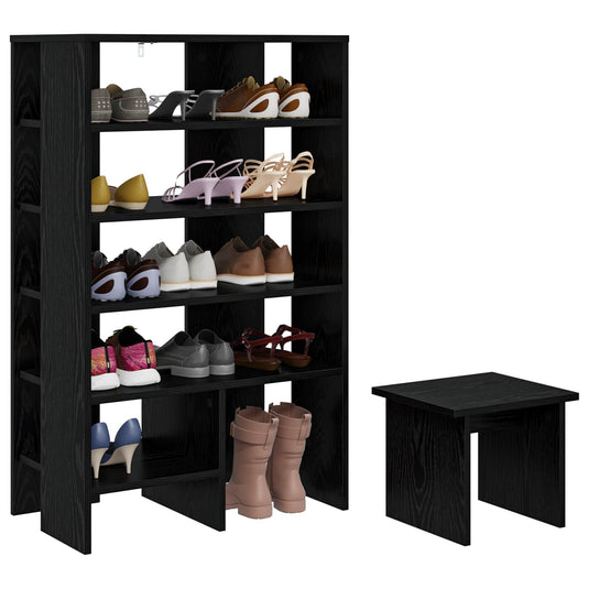 Vidaxl schoenenkast met plank 2 pcs zwart eiken bewerkt hout