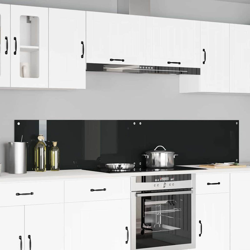 Afbeelding laden in galerijviewer, Vidaxl keuken spatscherm 2 pcs zwart 110 x 40 cm gehard glas
