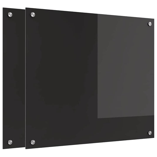 Vidaxl keuken achterwand 2 pcs zwart 70 x 60 cm gehard glas