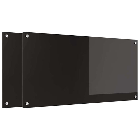 Vidaxl keuken achterwand 2 pcs zwart 100 x 50 cm gehard glas