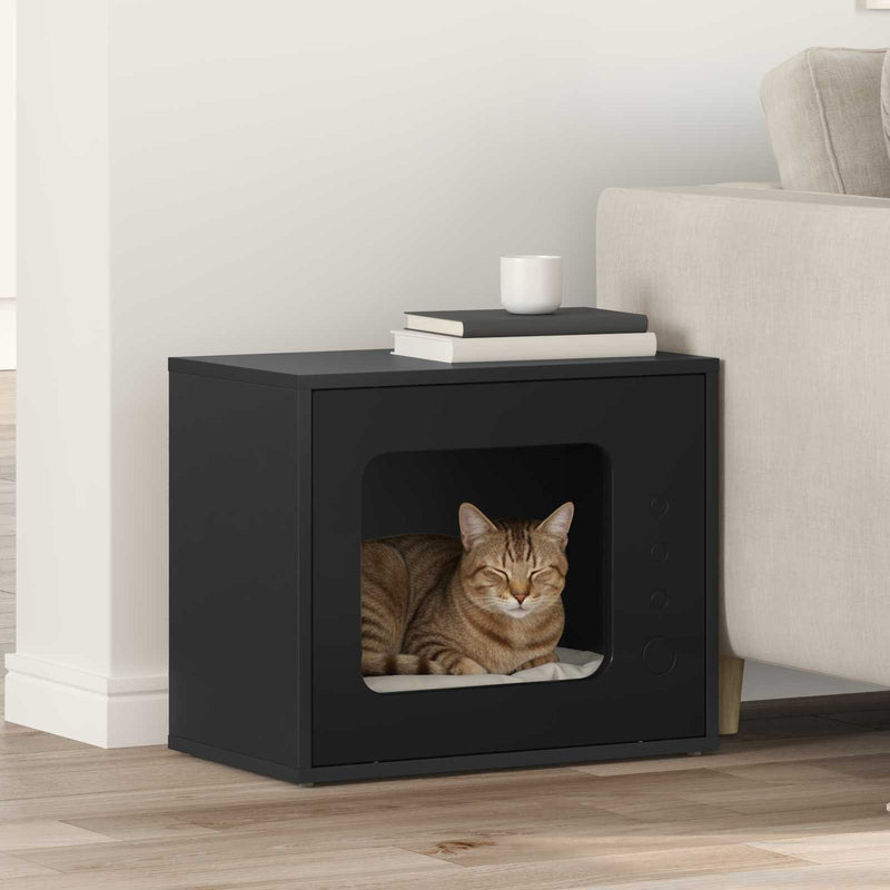 Afbeelding laden in galerijviewer, Vidaxl kattenhuis zwart 51 x 30 x 42,5 cm bewerkt hout
