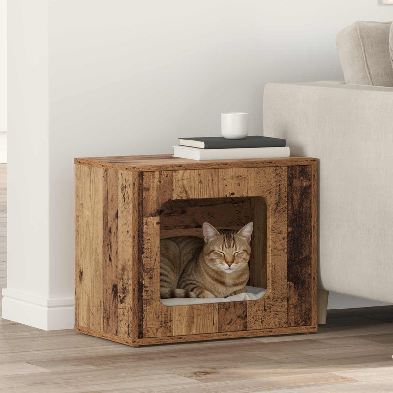 Afbeelding laden in galerijviewer, Vidaxl kattenhuis oudhout 51 x 30 x 42,5 cm bewerkt hout
