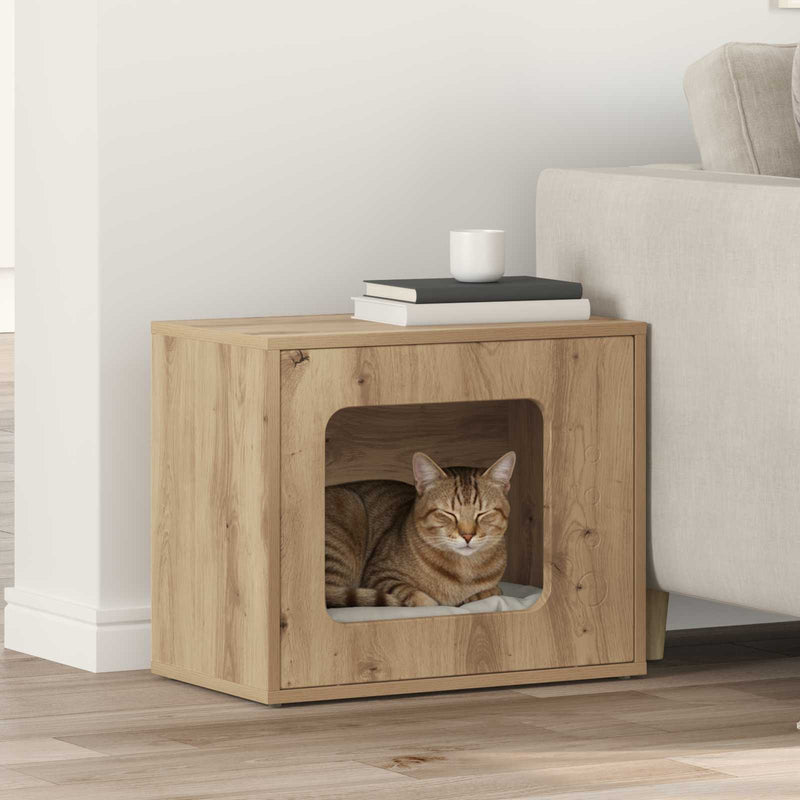 Afbeelding laden in galerijviewer, Vidaxl kattenhuis ambachtelijk eiken 51 x 30 x 42,5 cm bewerkt hout
