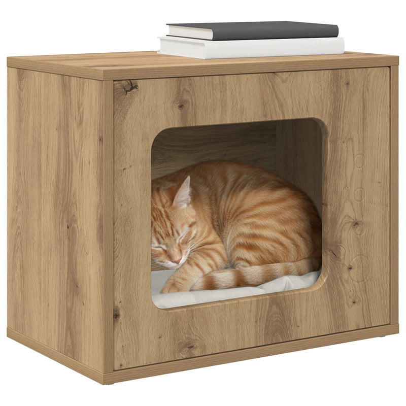 Afbeelding laden in galerijviewer, Vidaxl kattenhuis ambachtelijk eiken 51 x 30 x 42,5 cm bewerkt hout

