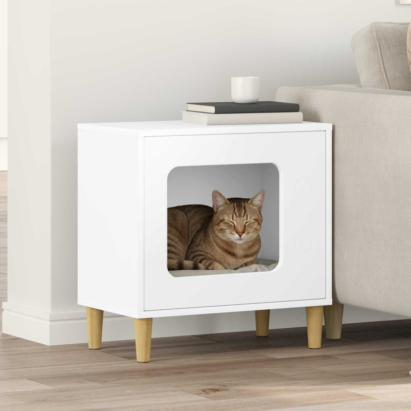 Afbeelding laden in galerijviewer, Vidaxl kattenhuis wit 51 x 30 x 52 cm bewerkt hout
