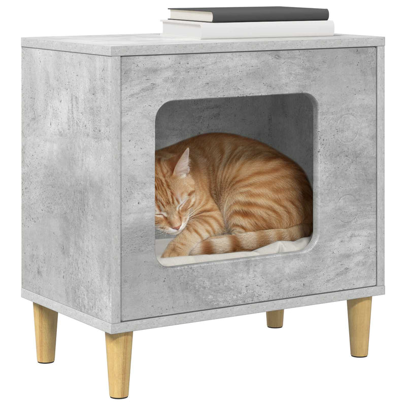 Afbeelding laden in galerijviewer, Vidaxl kattenhuis beton 51 x 30 x 52 cm bewerkt hout

