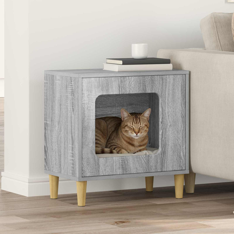 Afbeelding laden in galerijviewer, Vidaxl kattenhuis grijs sonoma 51 x 30 x 52 cm bewerkt hout
