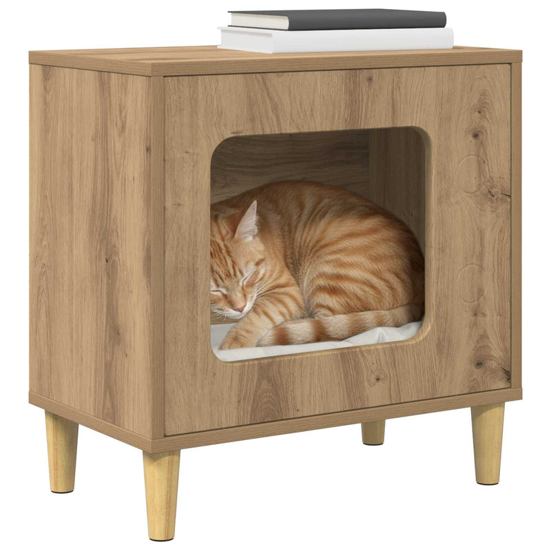 Afbeelding laden in galerijviewer, Vidaxl kattenhuis ambachtelijk eiken 51 x 30 x 52 cm bewerkt hout
