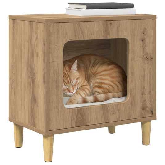 Vidaxl kattenhuis ambachtelijk eiken 51 x 30 x 52 cm bewerkt hout