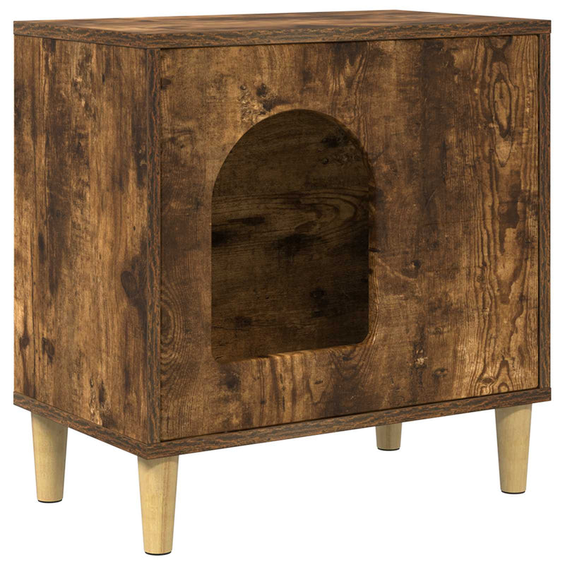 Afbeelding laden in galerijviewer, Vidaxl kattenhuis gerookt eiken 51 x 30 x 52 cm bewerkt hout
