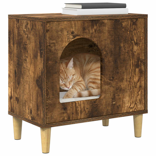 Vidaxl kattenhuis gerookt eiken 51 x 30 x 52 cm bewerkt hout