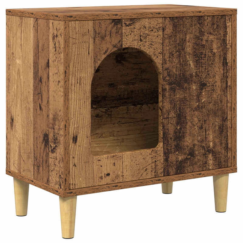 Afbeelding laden in galerijviewer, Vidaxl kattenhuis oudhout 51 x 30 x 52 cm bewerkt hout
