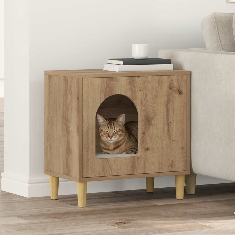 Afbeelding laden in galerijviewer, Vidaxl kattenhuis ambachtelijk eiken 51 x 30 x 52 cm bewerkt hout
