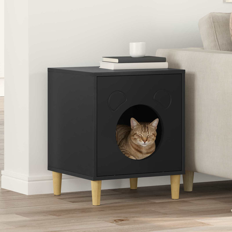Afbeelding laden in galerijviewer, Vidaxl kattenhuis zwart 42,5 x 40 x 53 cm bewerkt hout
