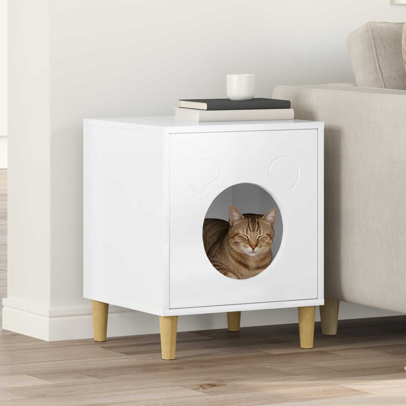 ギャラリービューアに画像をロードする, Vidaxl kattenhuis glanzend wit 42,5 x 40 x 53 cm bewerkt hout
