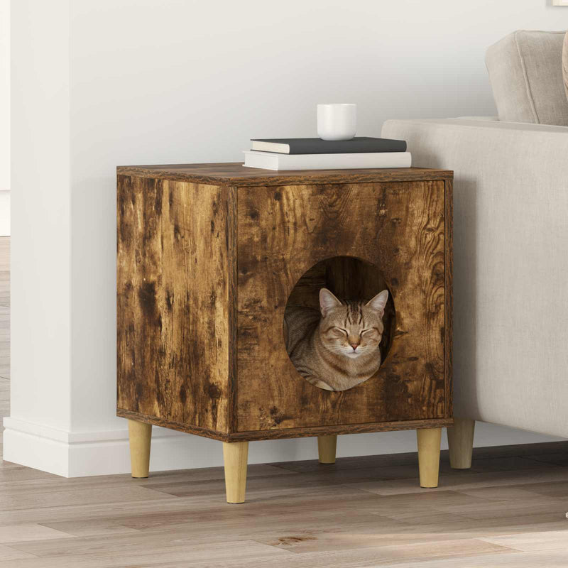 ギャラリービューアに画像をロードする, Vidaxl kattenhuis gerookt eiken 42,5 x 40 x 53 cm bewerkt hout
