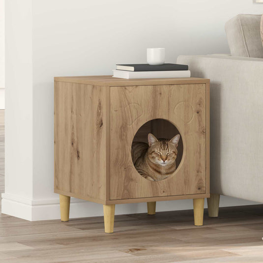 Vidaxl kattenhuis ambachtelijk eiken 42,5 x 40 x 53 cm bewerkt hout