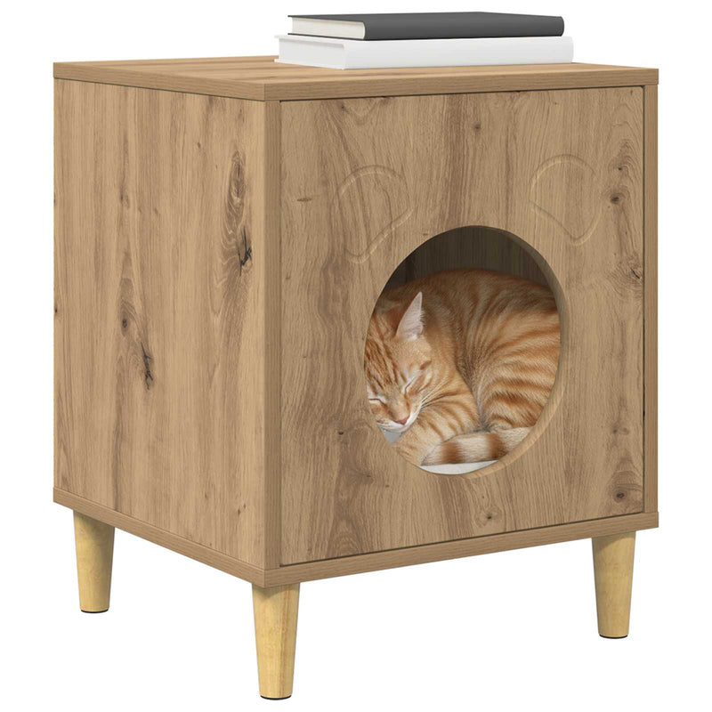 ギャラリービューアに画像をロードする, Vidaxl kattenhuis ambachtelijk eiken 42,5 x 40 x 53 cm bewerkt hout
