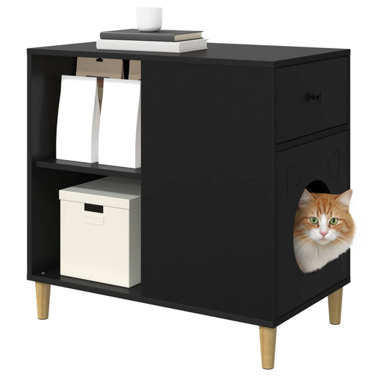 Vidaxl kattenhuis zwart 72 x 42,5 x 70 cm bewerkt hout