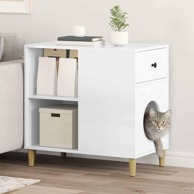 ギャラリービューアに画像をロードする, Vidaxl kattenhuis glanzend wit 72 x 42,5 x 70 cm bewerkt hout

