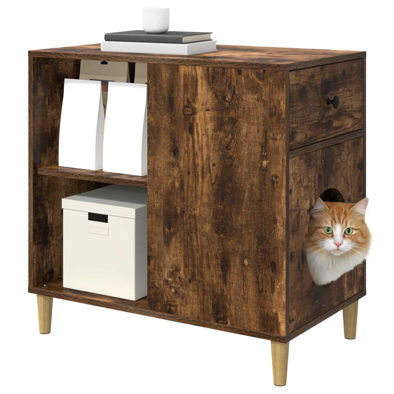 ギャラリービューアに画像をロードする, Vidaxl kattenhuis gerookt eiken 72 x 42,5 x 70 cm bewerkt hout
