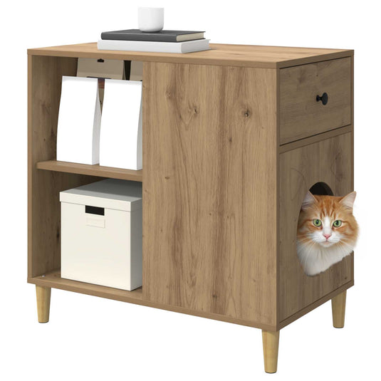 Vidaxl kattenhuis ambachtelijk eiken 72 x 42,5 x 70 cm bewerkt hout