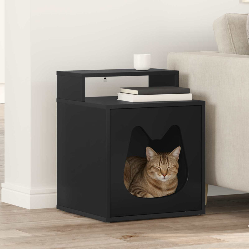 ギャラリービューアに画像をロードする, Vidaxl kattenhuis zwart 42,5 x 40 x 53,5 cm bewerkt hout
