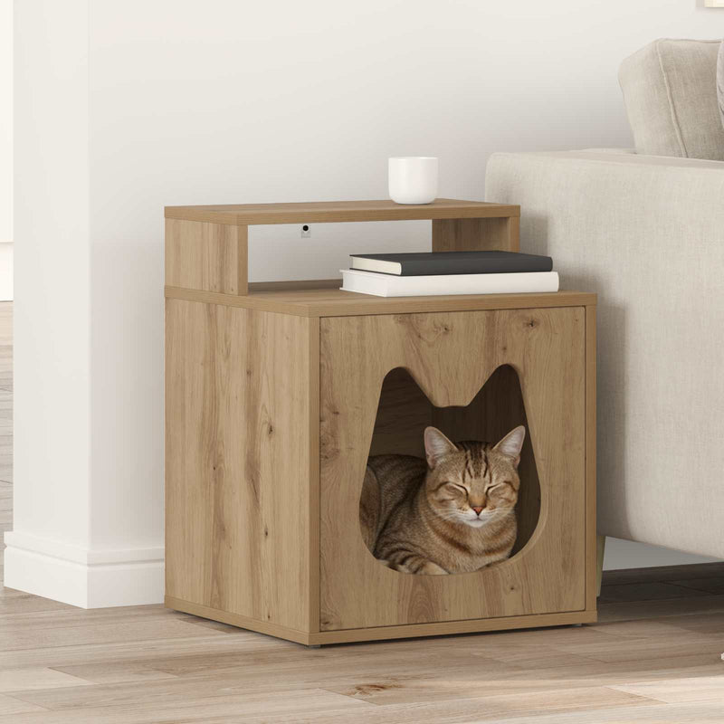 ギャラリービューアに画像をロードする, Vidaxl kattenhuis ambachtelijk eiken 42,5 x 40 x 53,5 cm bewerkt hout
