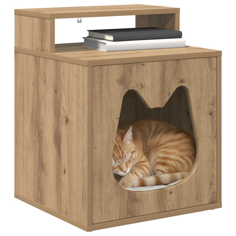 ギャラリービューアに画像をロードする, Vidaxl kattenhuis ambachtelijk eiken 42,5 x 40 x 53,5 cm bewerkt hout
