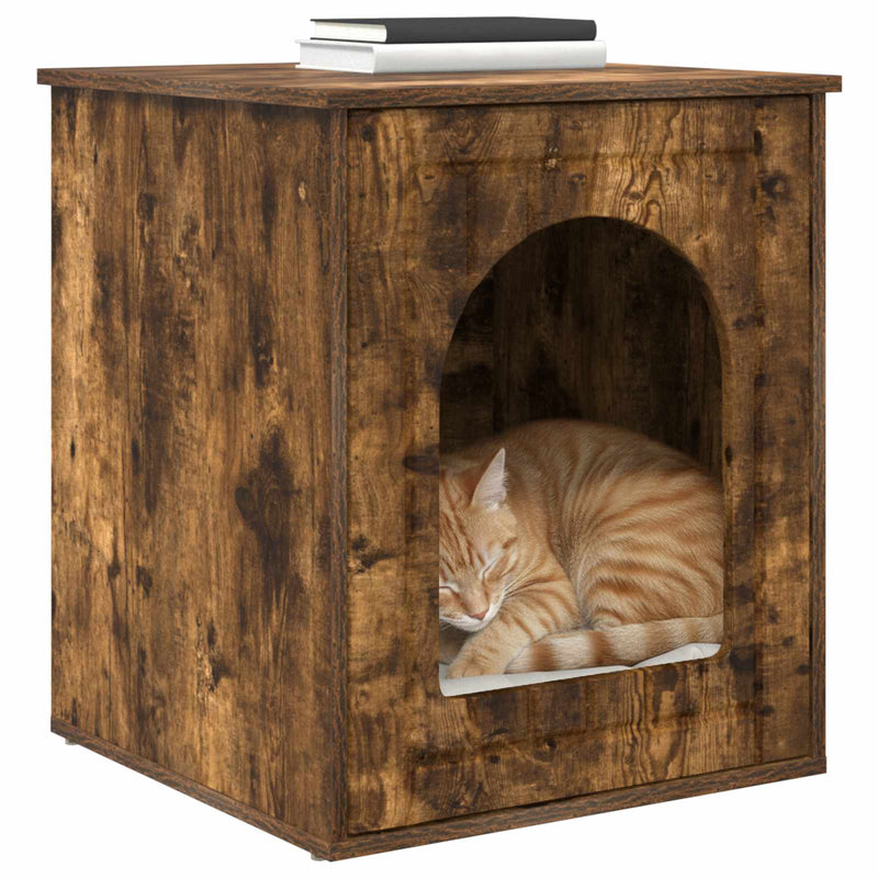 Chargez l'image dans la visionneuse de la galerie, Vidaxl kattenhuis gerookt eiken 53 x 52 x 62 cm bewerkt hout
